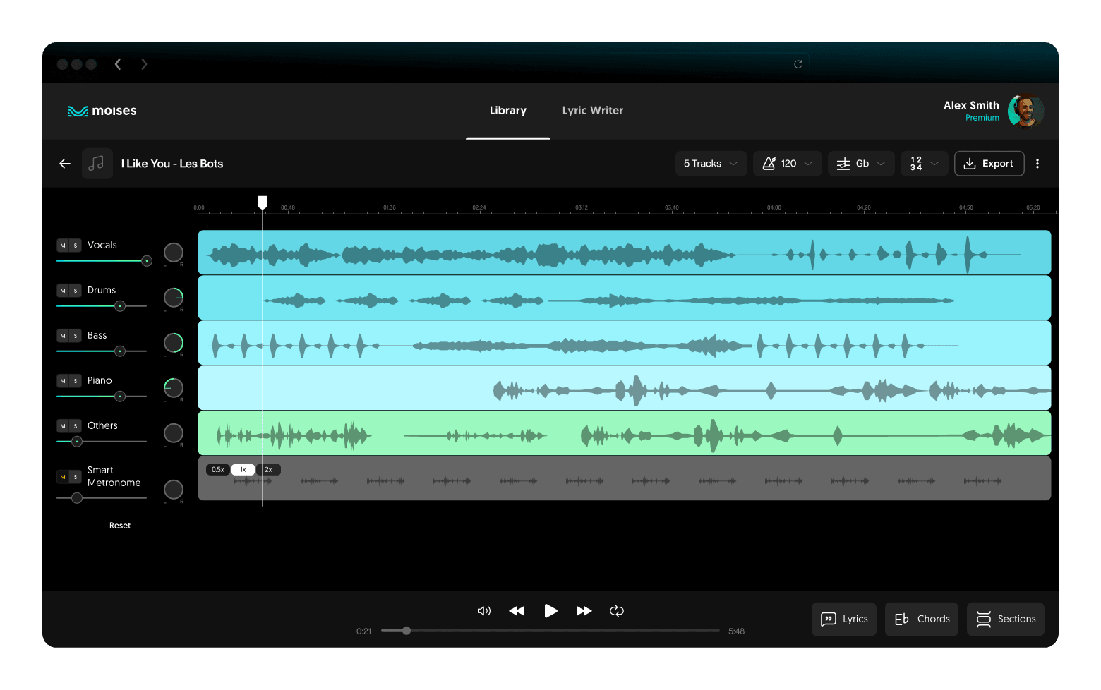 Moises App Interface Moises App: The Musician's App | Vocal Remover & much more